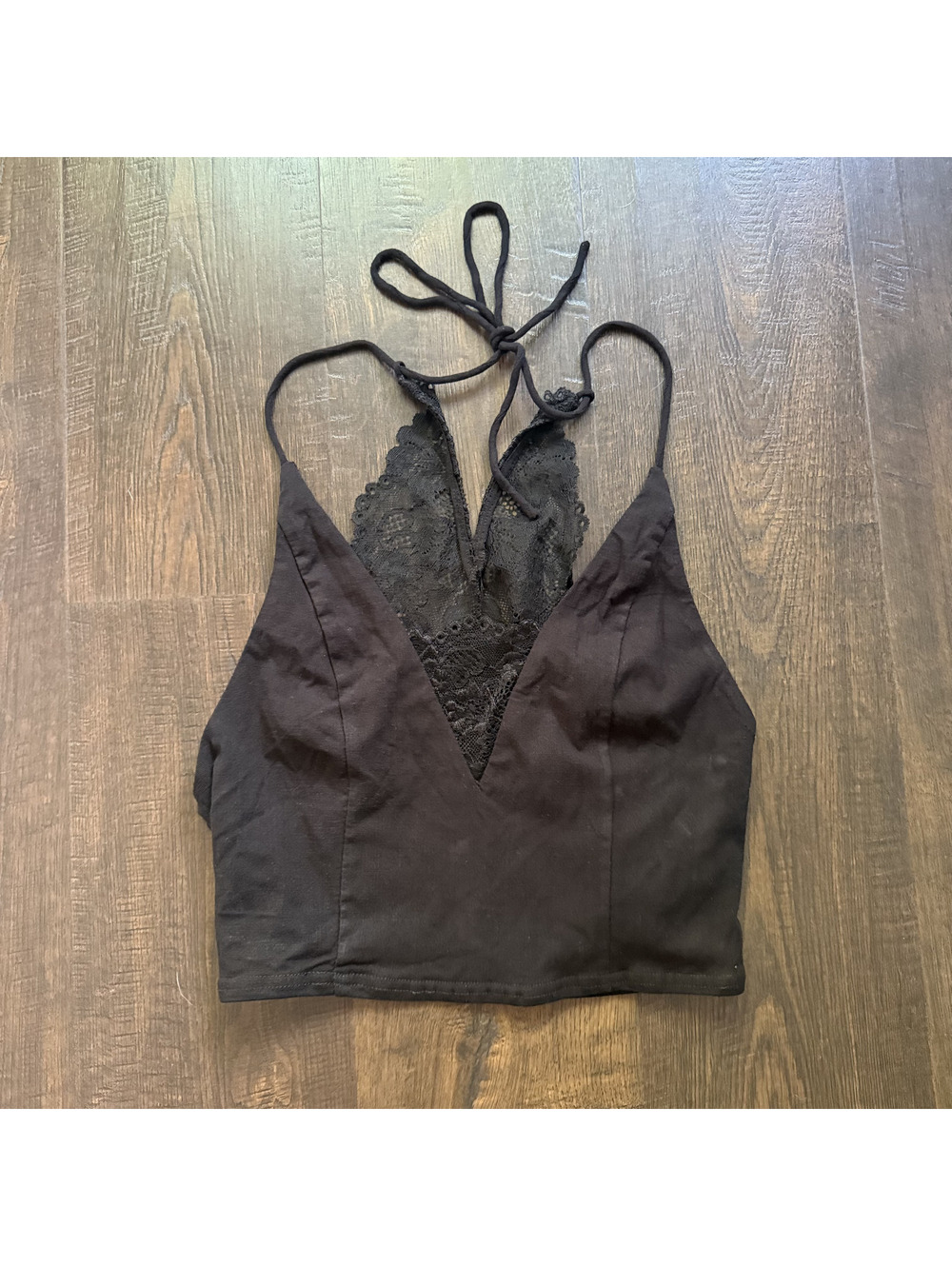 Free People Intimately The Century Black Lace Back Halter Brami Crop Top S